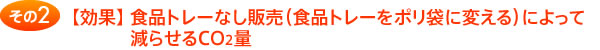 【効果】食品トレーなし販売（食品トレーをポリ袋に変える）によって減らせるCO2量